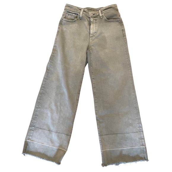 AG Adriano Goldschmied The Etta High Waisted Wide Leg Crop Jeans Olive Size 27 - Picture 1 of 6